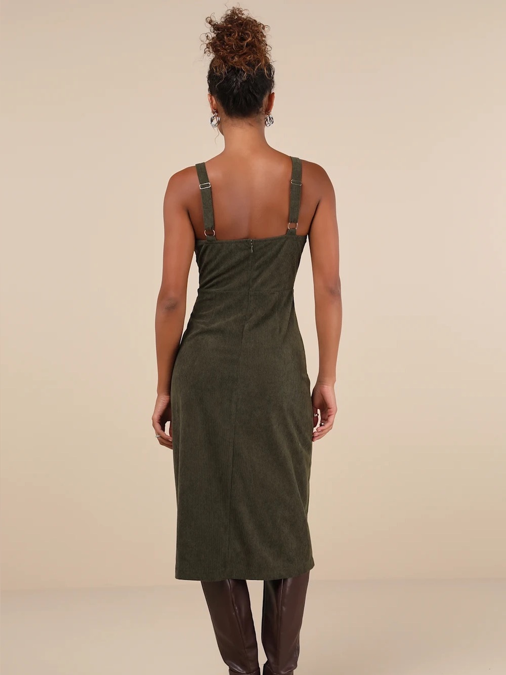 Lulu's Olive Green Strappy Midi Dress with Adjustable Buckles